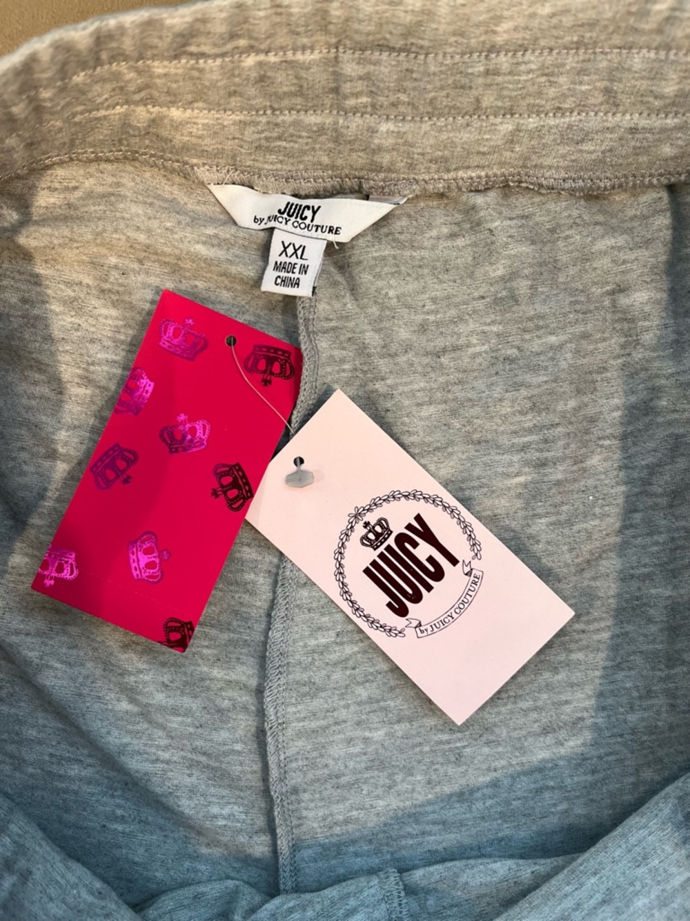 Juicy Couture Light Gray Skirt Kangaroo Pockets with Pink Crown Accent - Picture 5 of 10